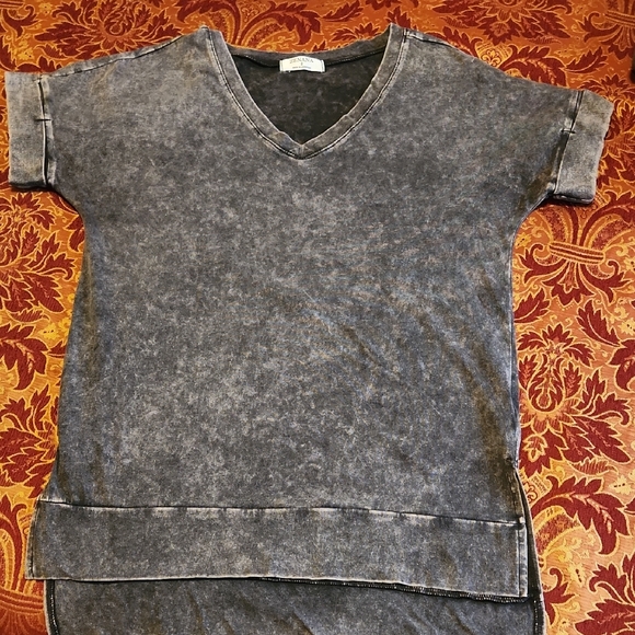 2 Zenana Outfitters V-Neck Tees - Stone-Washed Dark Gray and Blue, Small - Picture 7 of 10